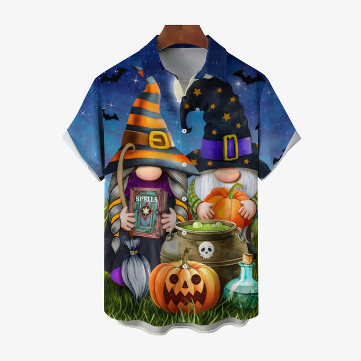 Halloween Gnome Print Casual Oversized Short Sleeve Shirt 2407005543