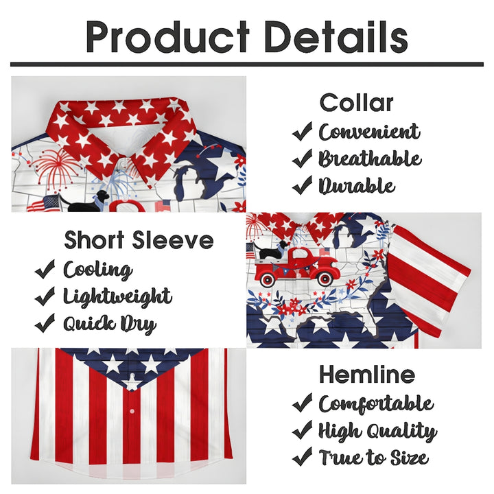 Patriotic Flag Trucker Print Chest Pocket Short Sleeve Shirt 2411005933