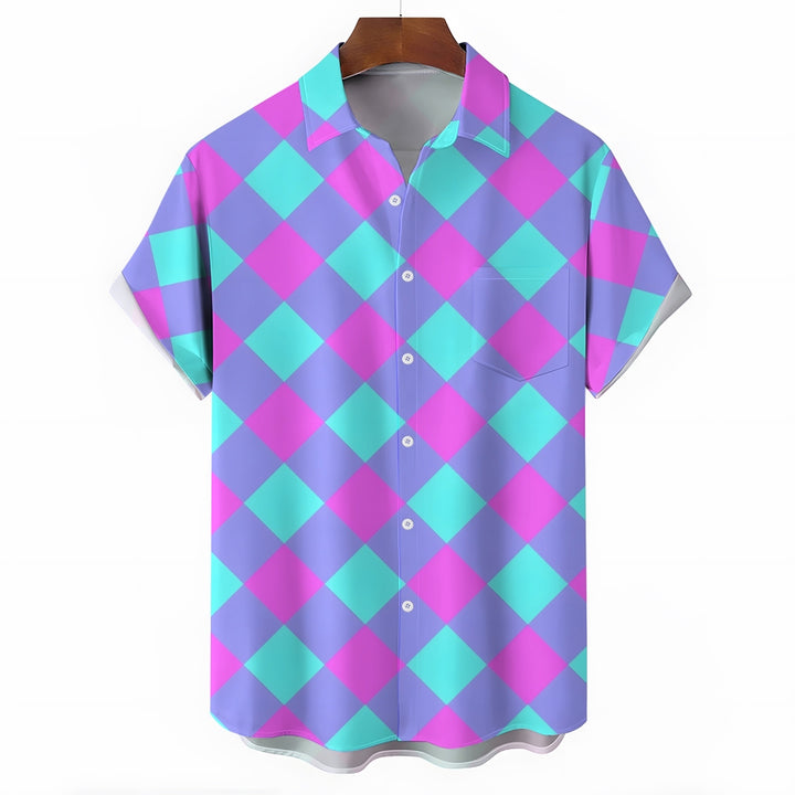 Contrast Geometric Print Casual Short Sleeve Shirt 2412005992