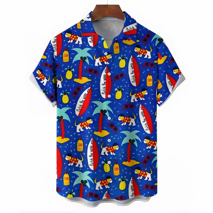 Men's Hawaiian Surfing Puppy Casual Short Sleeve Shirt 2410001953