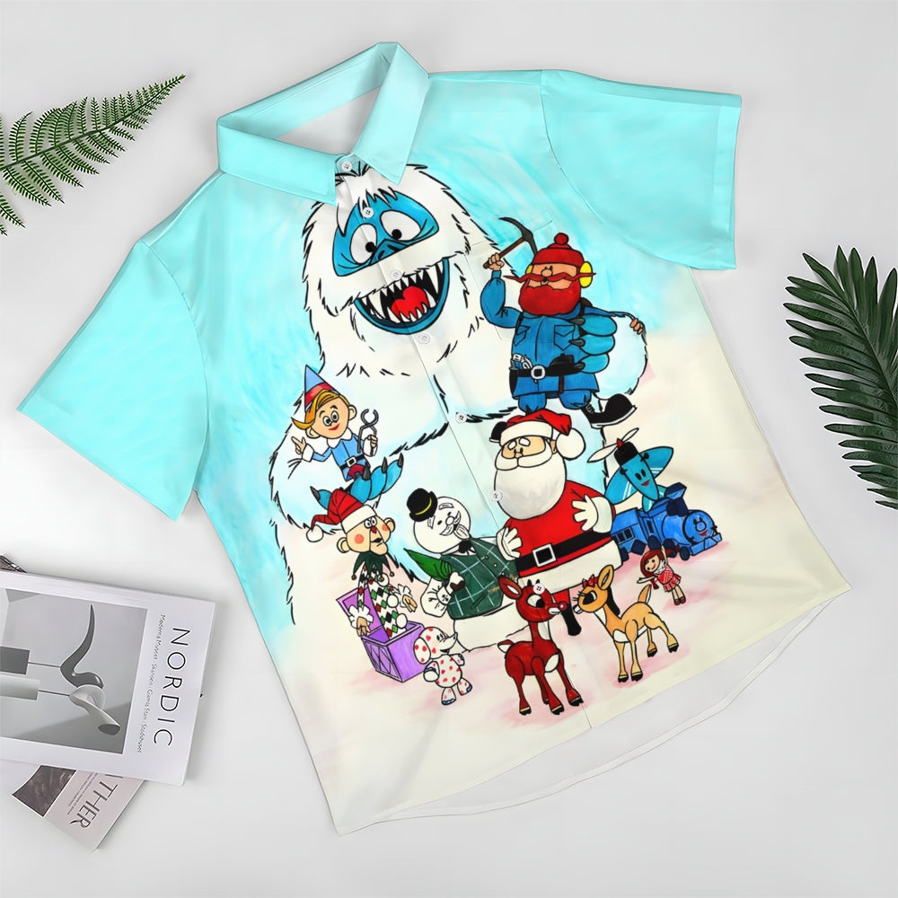 Cartoon Snow Monster Print Casual Short Sleeve Shirt 2412003950