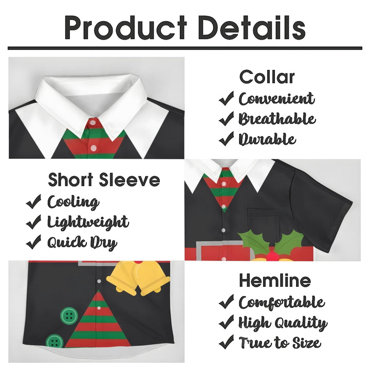 Christmas Clothing Bells Print Casual Short Sleeve Shirt 2412004847