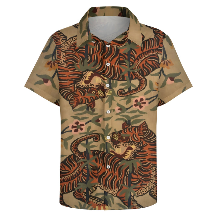 Men's Vintage Tiger Art Print Casual Short Sleeve Shirt 2403000727