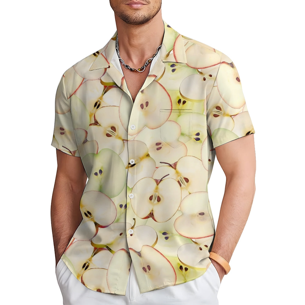 Apple Cutaway Print Casual Oversized Short Sleeve Shirt 2407003659