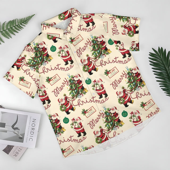 Santa Claus Christmas Tree Casual Short Sleeve Shirt 2409008996