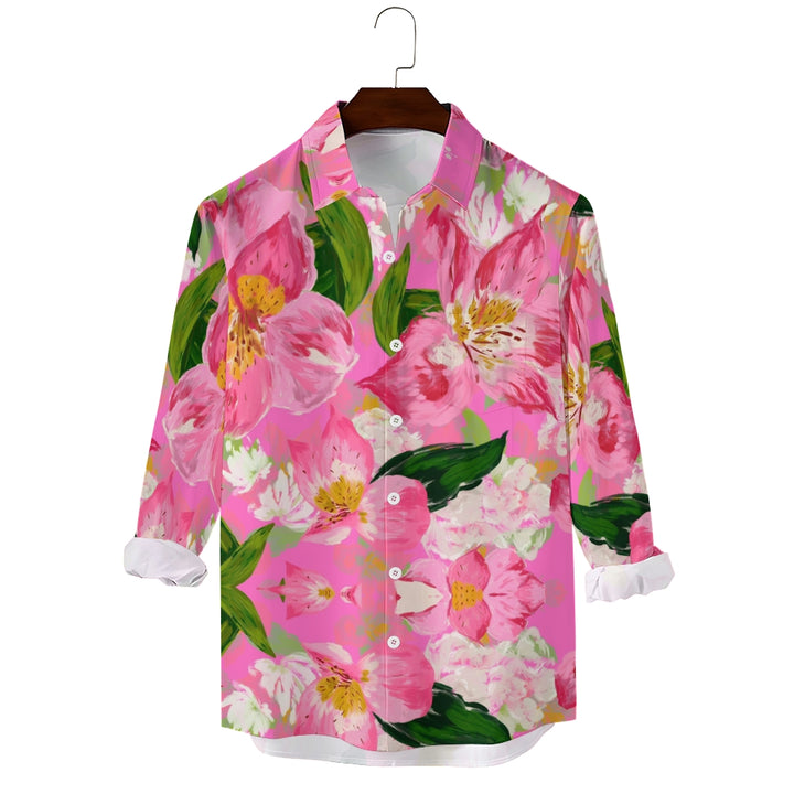 Pink Flowers Art Printed Long Sleeve Shirt 2410004960