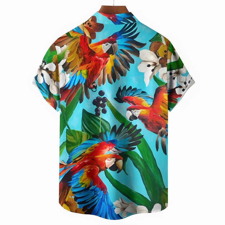 Men's Hawaiian Parrot Casual Short Sleeve Shirt 2404000065