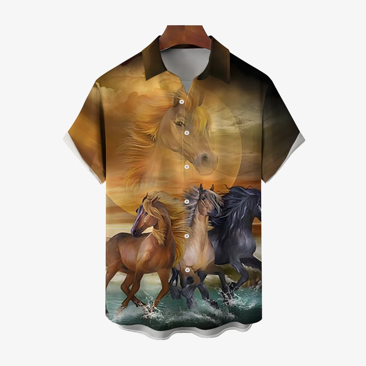 Running Horses Casual Short Sleeve Shirt 2410004337