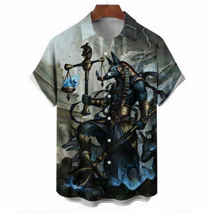 Egyptian Anubis Art Print Casual Short Sleeve Shirt 2409004543