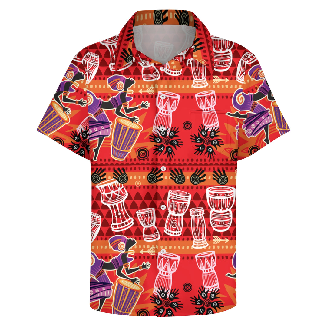 Men's Tribal Drum Art Casual Short Sleeve Shirt 2403000920