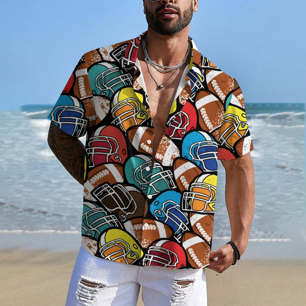 Super Bowl Football Print Hawaiian Short Sleeve Shirt 2412006985