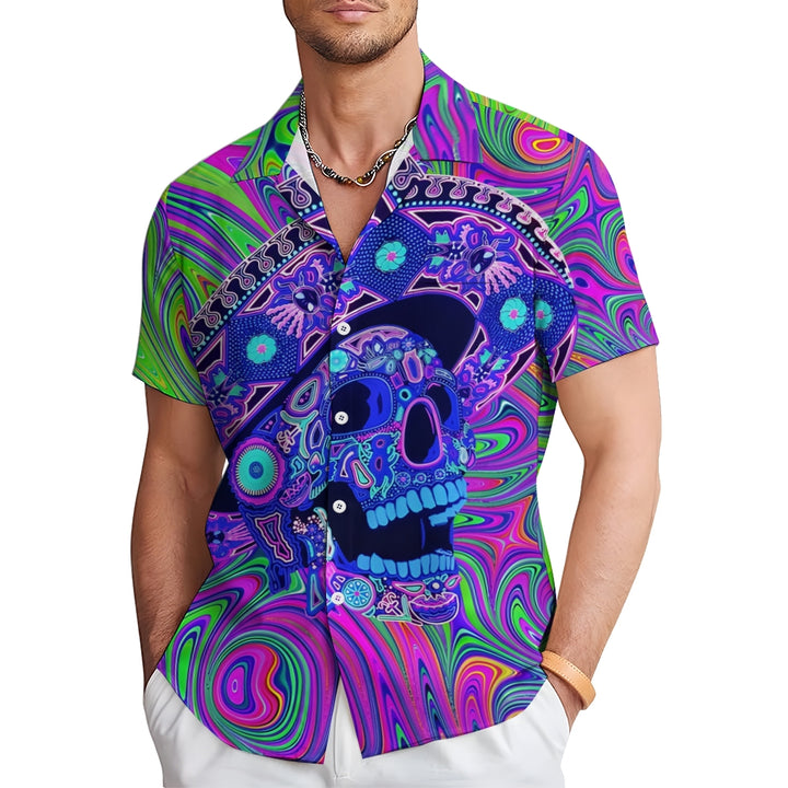 Mexican Day of the Dead Art Casual Short Sleeve Shirt 2409008975