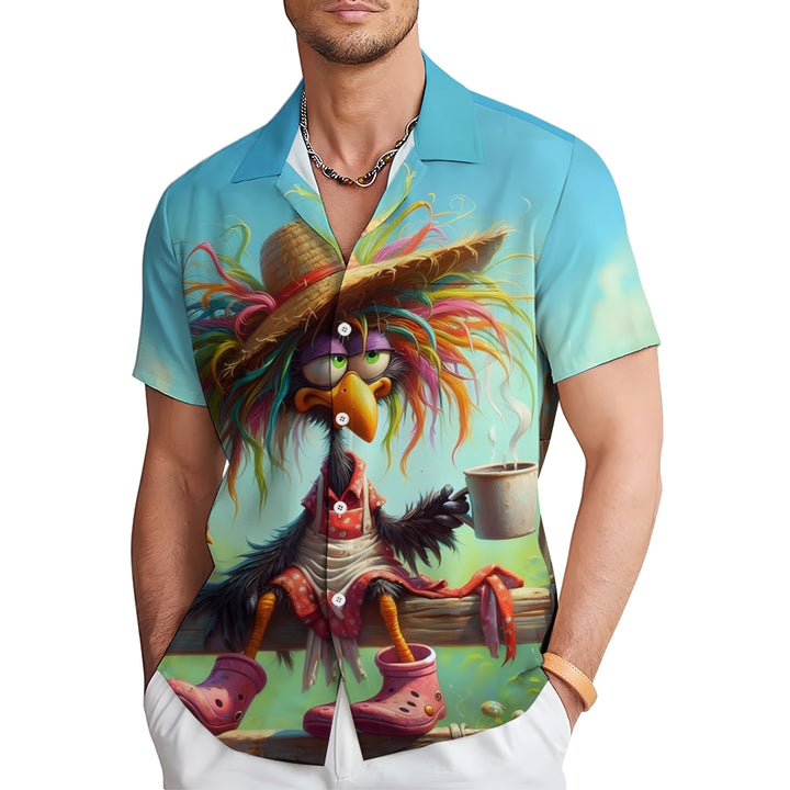 Funny Chicken Colorful Print Casual Large Size Short Sleeve Shirt 2407001425