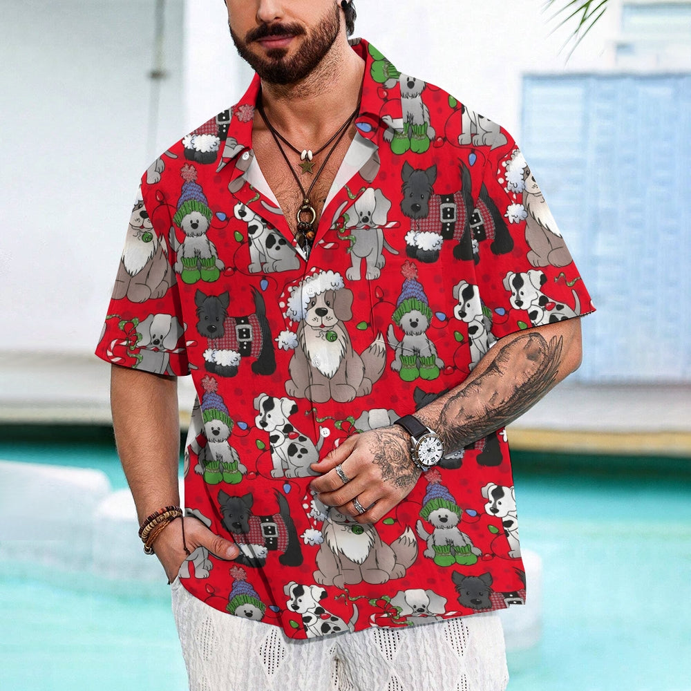 Christmas Lights Puppy Casual Short Sleeve Shirt 2409006144