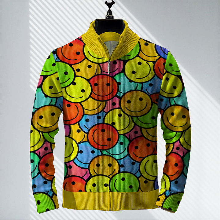 Men's Smiley Face Print Zip-Up Sweater Jacket 2409005180