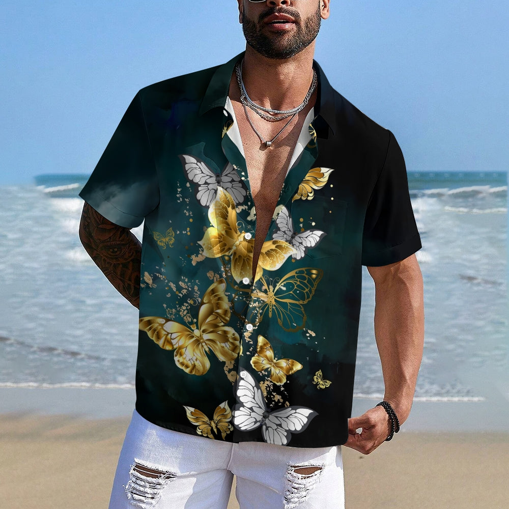 Men's Butterfly Print Casual Short Sleeve Shirt 2501001504