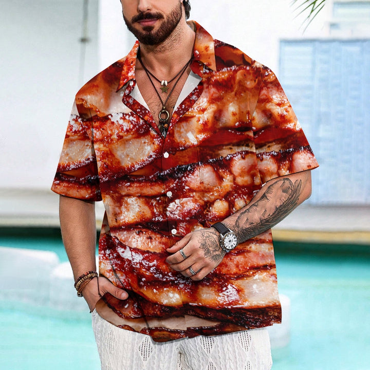 Delicious Bacon Printed Casual Oversized Short Sleeve Shirt 2407002319