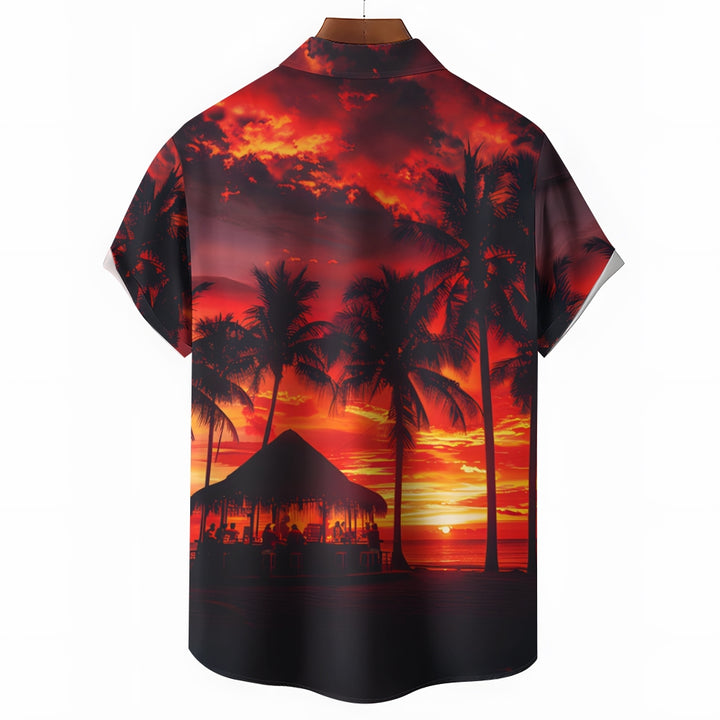 Beach Sunset Print Casual Short Sleeve Shirt 2408002795