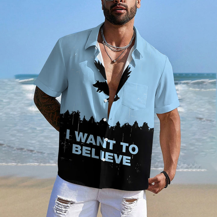 I WANT TO BELIEVE Flying Pig Print Short Sleeve Shirt 2407005314