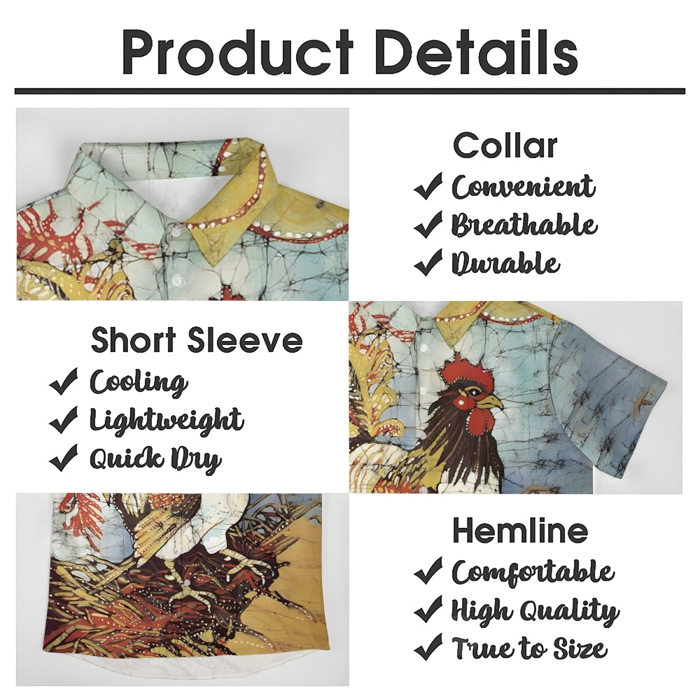 Rooster Cartoon Print Casual Large Size Short Sleeve Shirt 2407000456