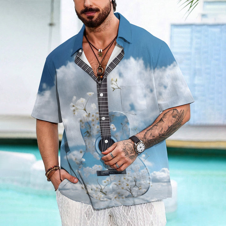 Guitar Print Casual Oversized Short Sleeve Shirt 2406003225