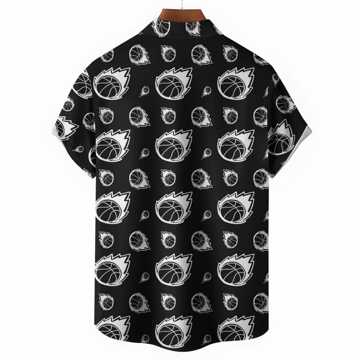 Basketball Print Casual Oversized Short Sleeve Shirt 2406003441