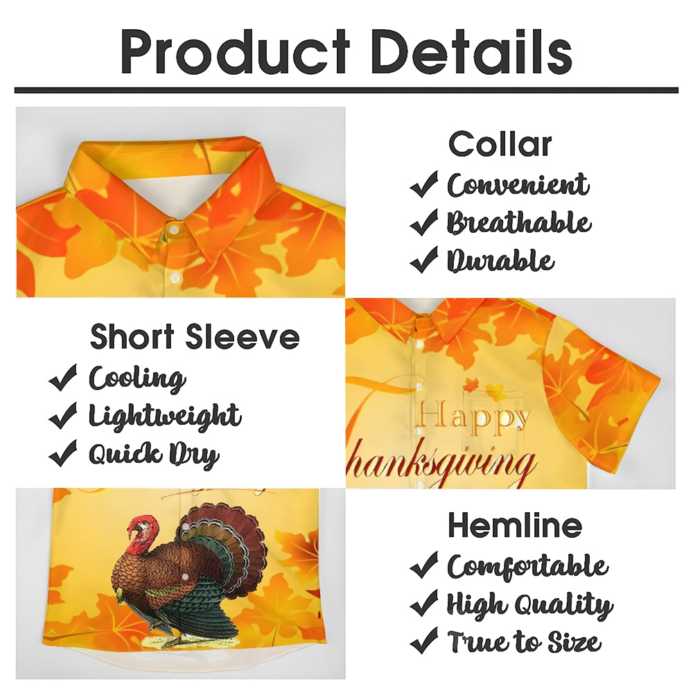 Happy Thanksgiving Turkey Casual Short Sleeve Shirt 2410001522