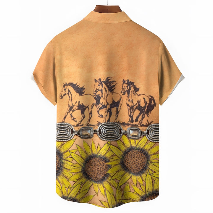 Horses And Sunflowers Decoration Print Casual Shirt 2412008035