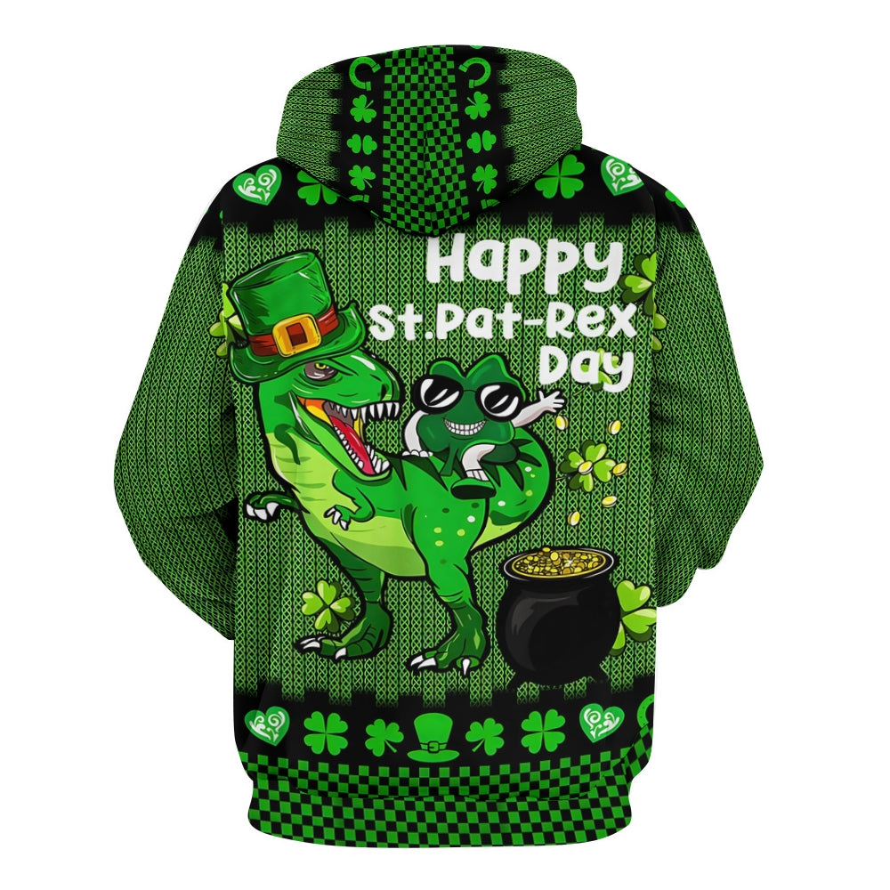 Plue Size Happy St. Patrick's Day Dinosaur Printed Hoodies 2411009041