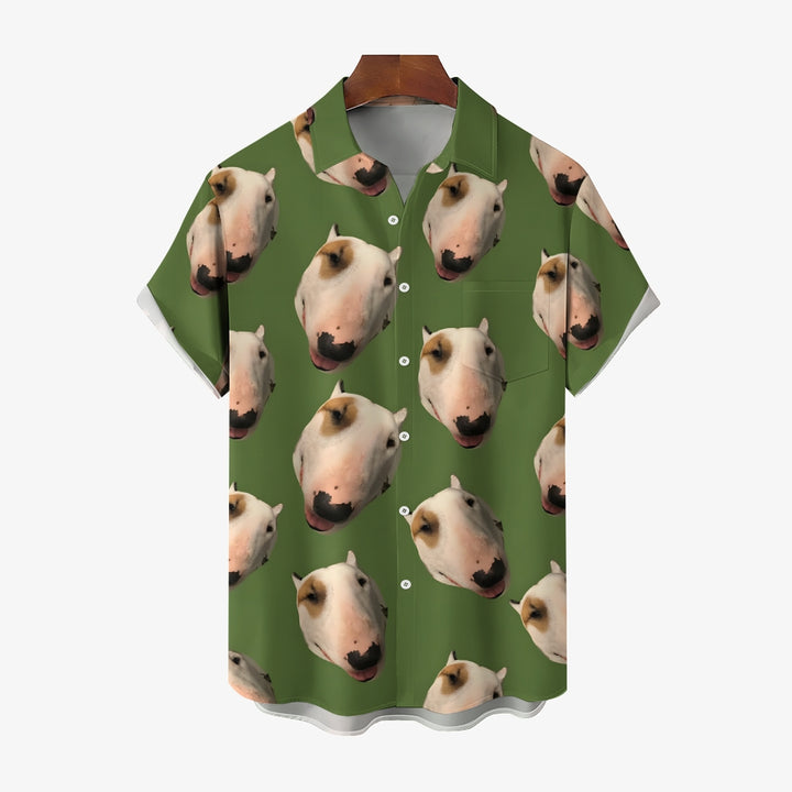 Bull Terrier Print Casual Oversized Short Sleeve Shirt 2407005536