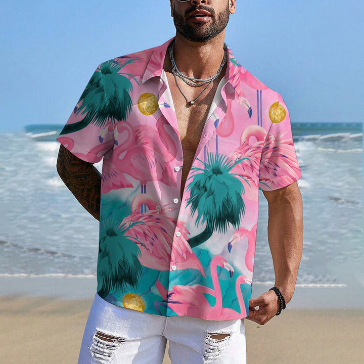 Men's Hawaiian Flamingo Casual Short Sleeve Shirt 2409002753