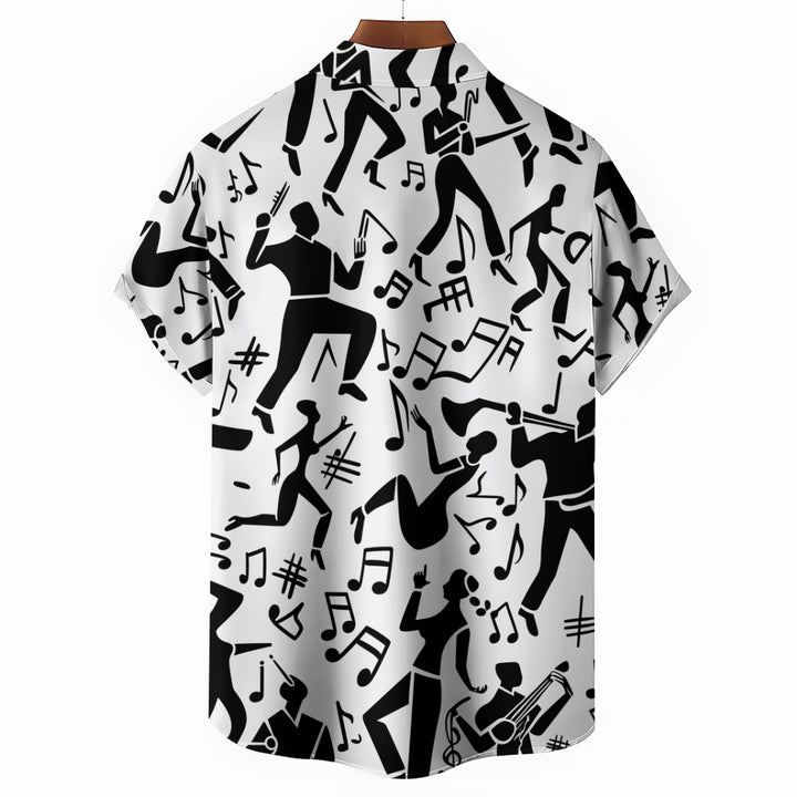 Geometric Figure Music Print Casual Oversized Short-Sleeved Shirt 2406003417