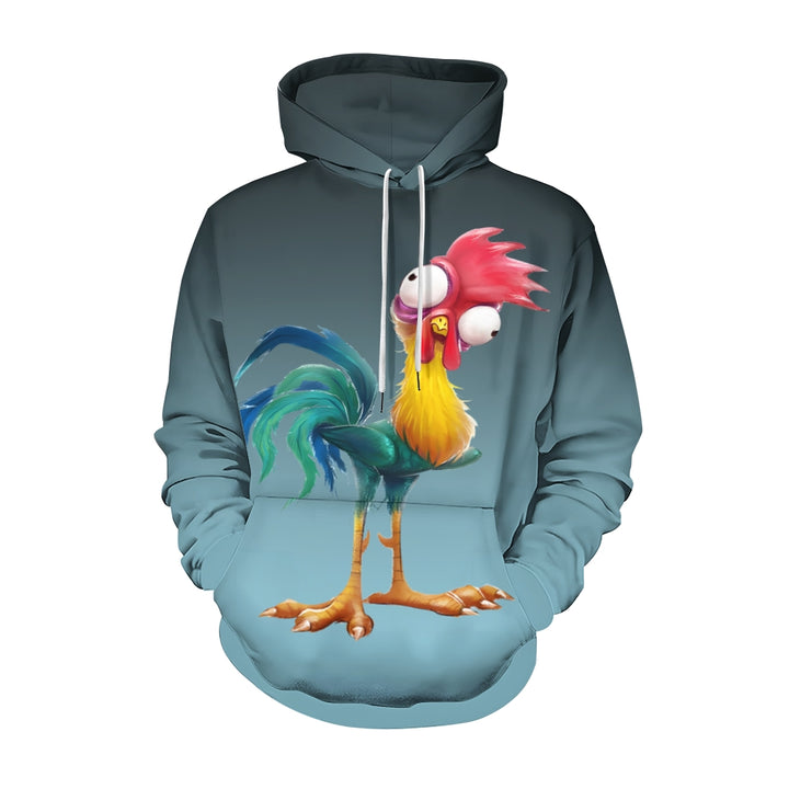 Men's Gradient Fun Rooster Casual Hooded Sweatshirt