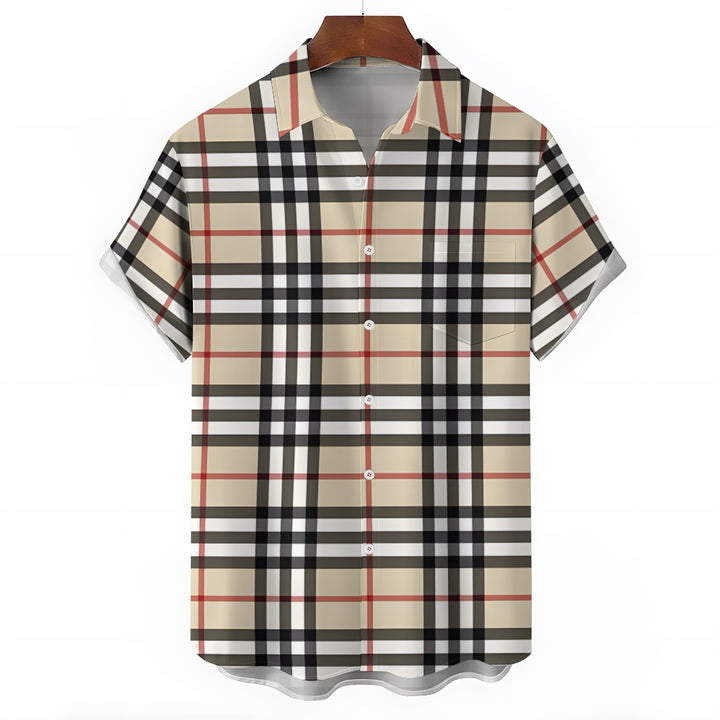 Men's Classic Scottish Plaid Print Casual Short Sleeve Shirt 2404001294