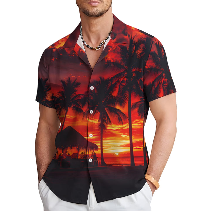 Beach Sunset Print Casual Short Sleeve Shirt 2408002795