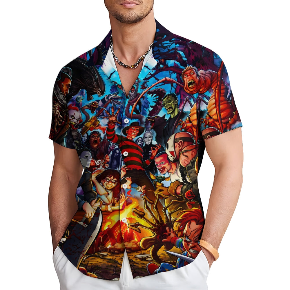 Horror Character Cartoon Prints Casual Short Sleeve Shirt 2411000302