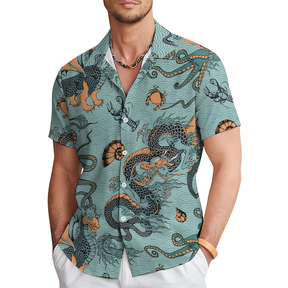 Mythical Beasts And Marine Life Prints Short Sleeve Shirt 2410006997