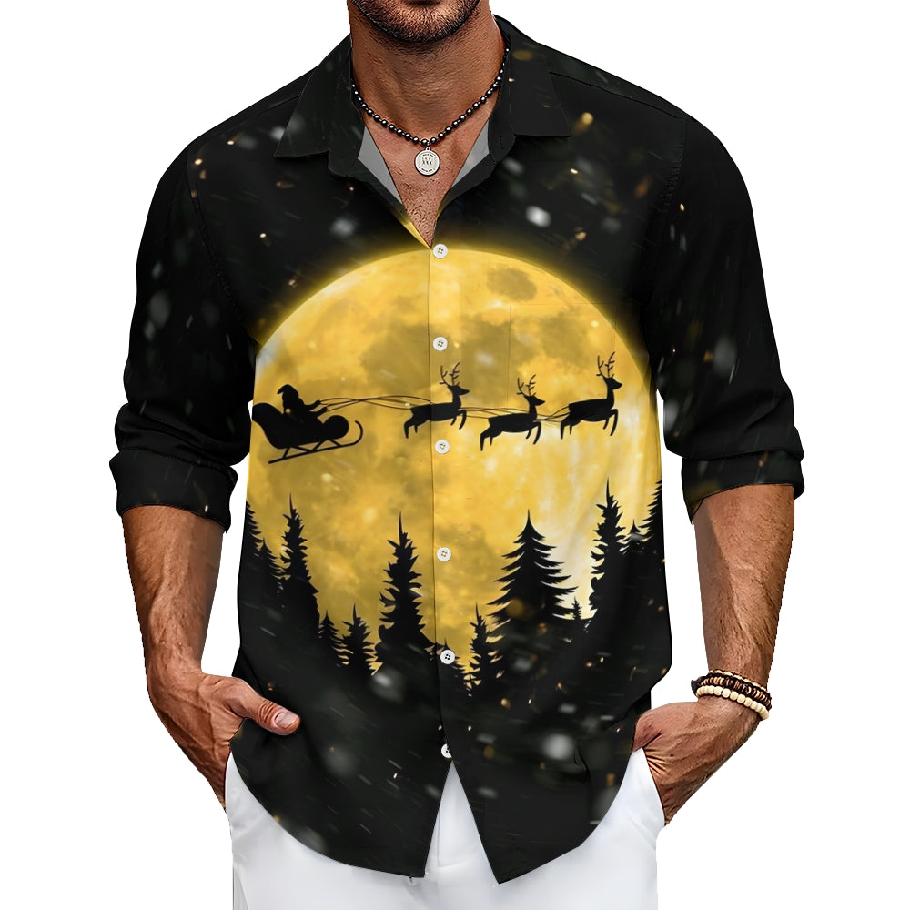 Men's Christmas Santa Elk Printed Long Sleeve Shirt 2411003340