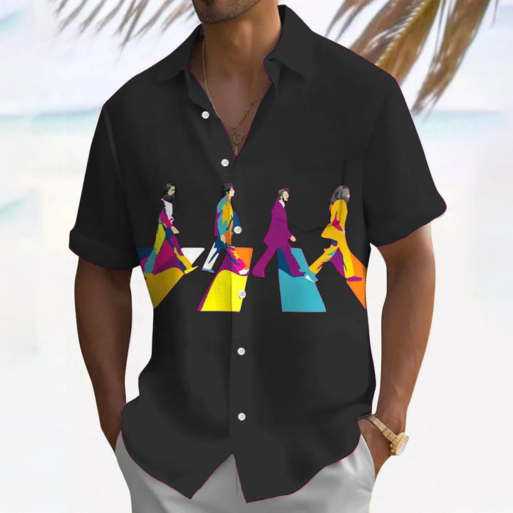 Men's Rock Band Print Casual Short Sleeve Shirt 2404000839