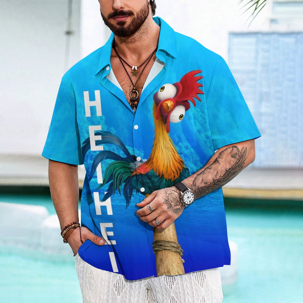 Funny Rooster Cartoon Print Short Sleeve Shirt 2410002328