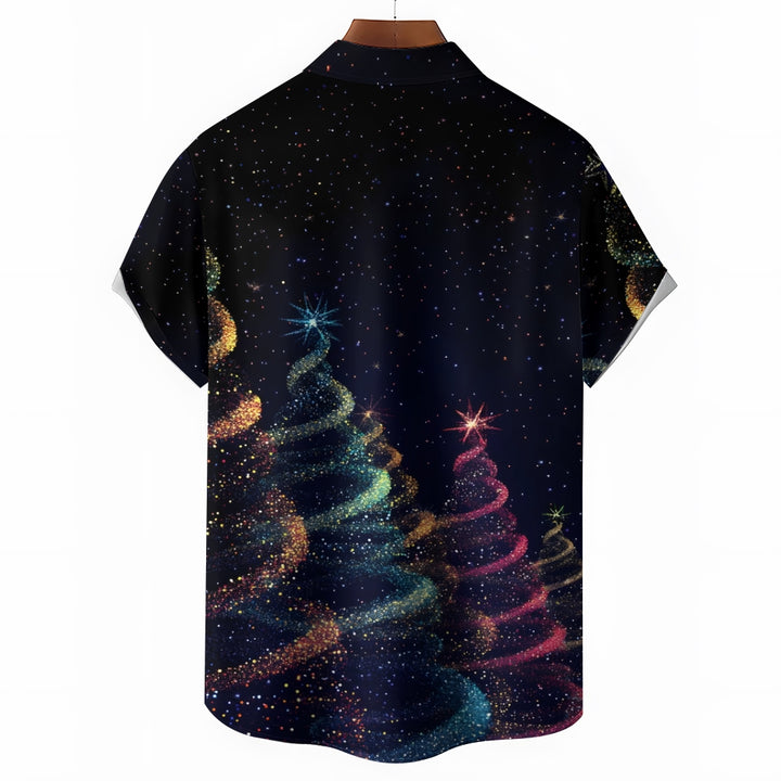 Men's Festive Christmas Tree Print Casual Short Sleeve Shirt 2412000646