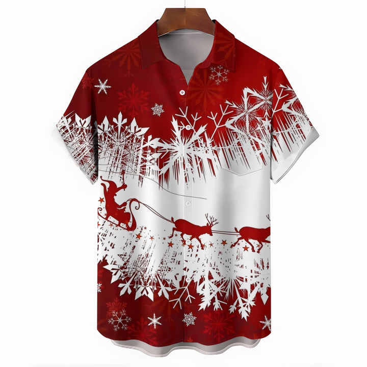 Men's Christmas Sleigh Casual Short Sleeve Shirt 2410008366