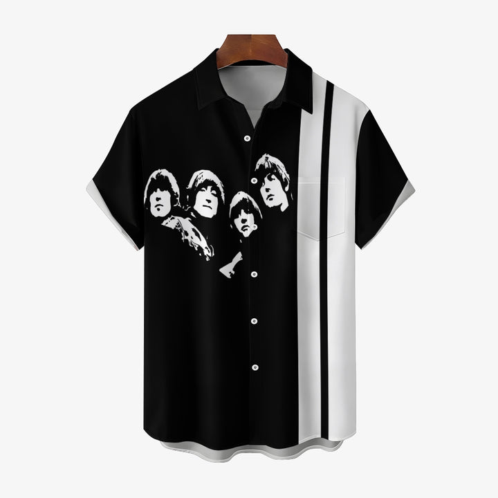 Rock Band Printed Bowling Short Sleeve Shirt 2404000886