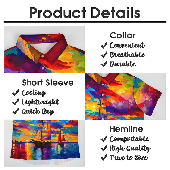 Colorful Sailboat Oil Painting Art Print Short Sleeve Shirt 2408007006