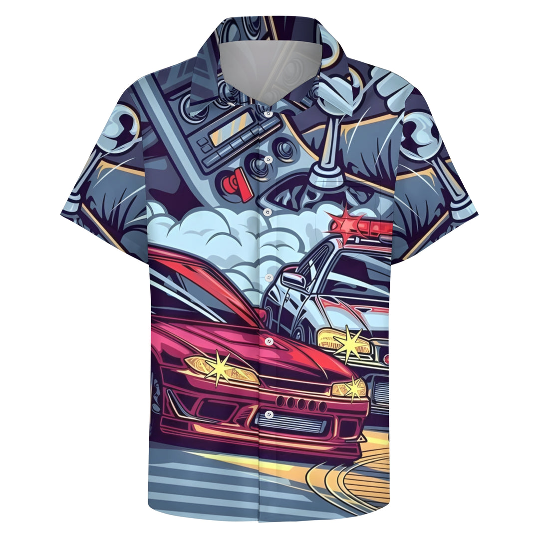 Men's Car Printing Casual Short Sleeve Shirt 2404000485