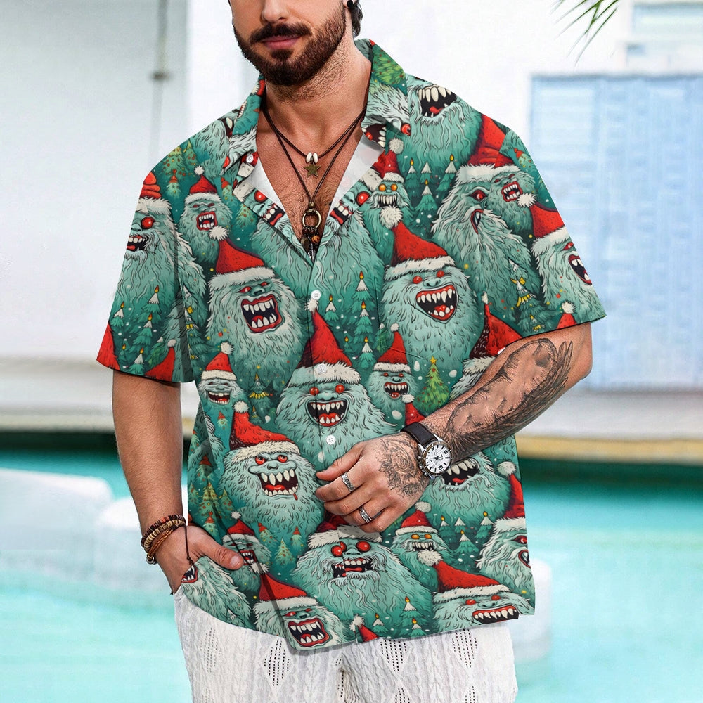 Men's Christmas Snow Monster Casual Short Sleeve Shirt 2411007849