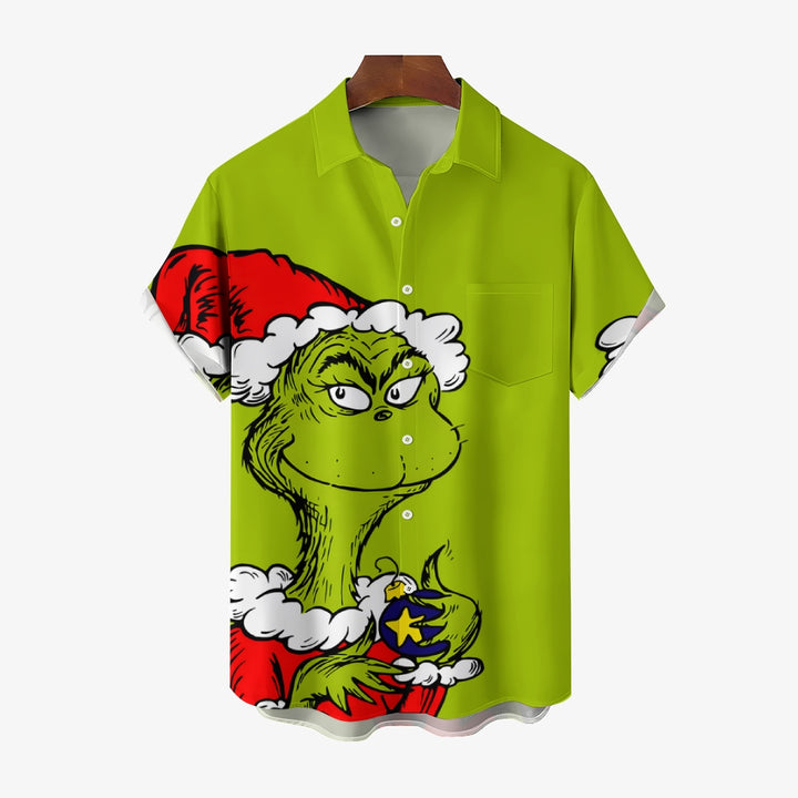 Christmas Green Monster Cartoon Casual Large Size Short Sleeve Shirt 2407004226