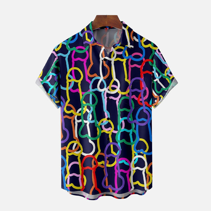 Abstract Line Art Print Casual Oversized Short Sleeve Shirt