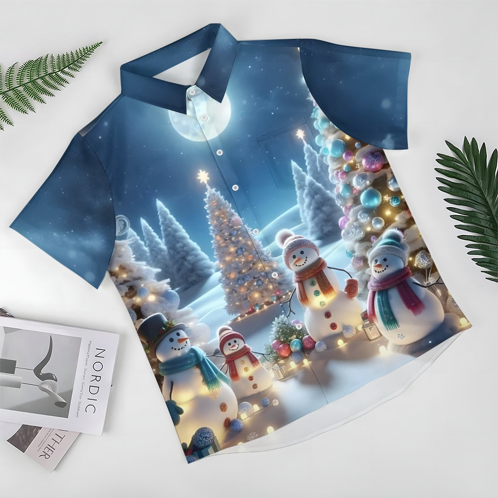 Christmas Snowman Casual Short Sleeve Shirt 2411003224