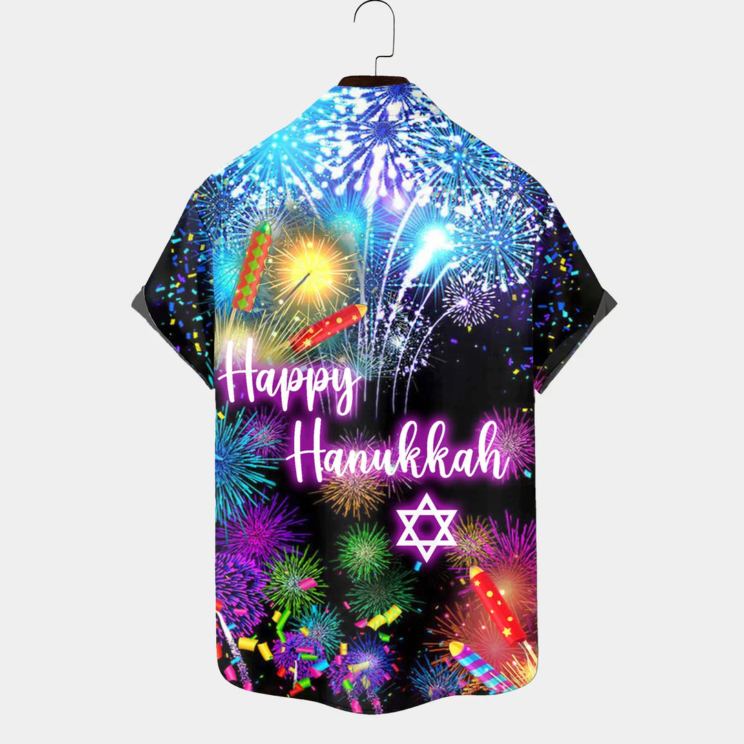 Hanukkah Menorah 9 Candle Holder Print Short Sleeve Shirt